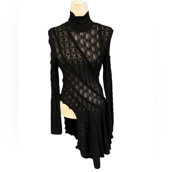 Givenchy Women’s Asymmetrical Open Knit Black Mock Neck Sweater Size XS - Picture 1 of 16